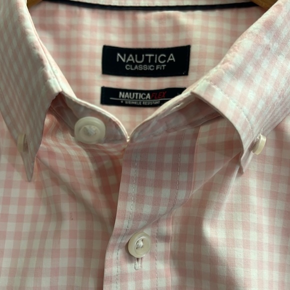 Nautica Gingham Long Sleeve Shirt Pink/White Flex Classic Fit Button Down XL - Picture 4 of 9